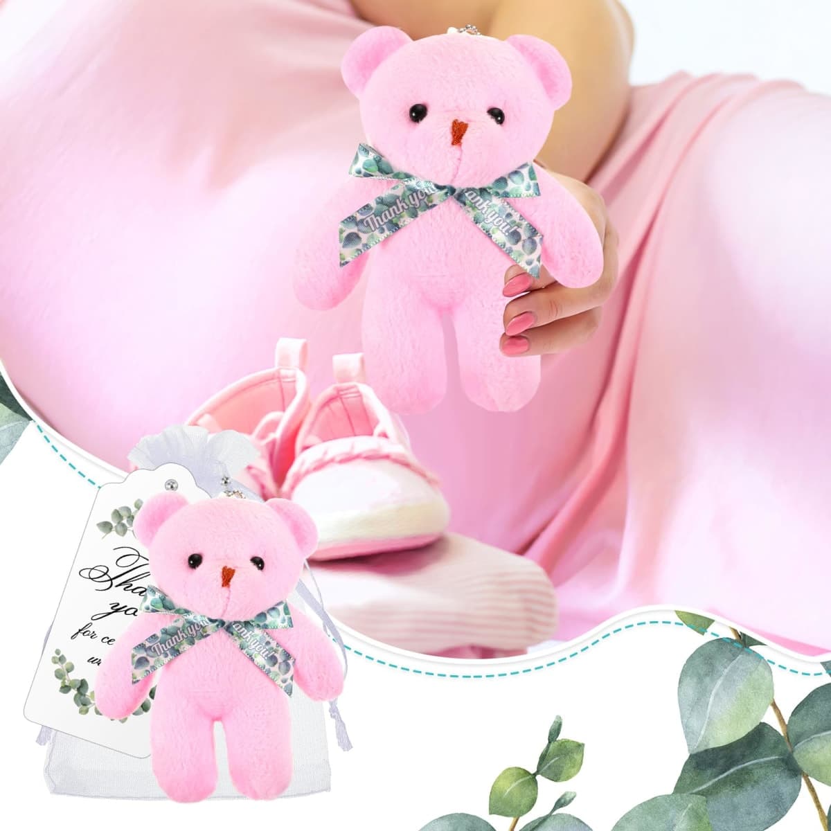 50 Sets Small Plush Bear Bulk, Mini Stuffed Animals, Pink Bear Party Favors thumbnail 5