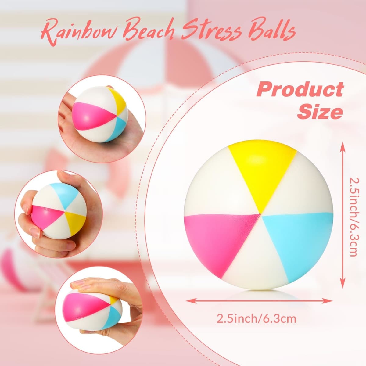 Jerify 48pcs Mini Beach Stress Balls 2.5 Inch PU Foam Relief Stress Squeeze Ball Beach Party Favors Small Summer Pool Relief Toys for Kids Birthday Hawaiian Luau Party Pool Water Games(Vivid Color) thumbnail 3