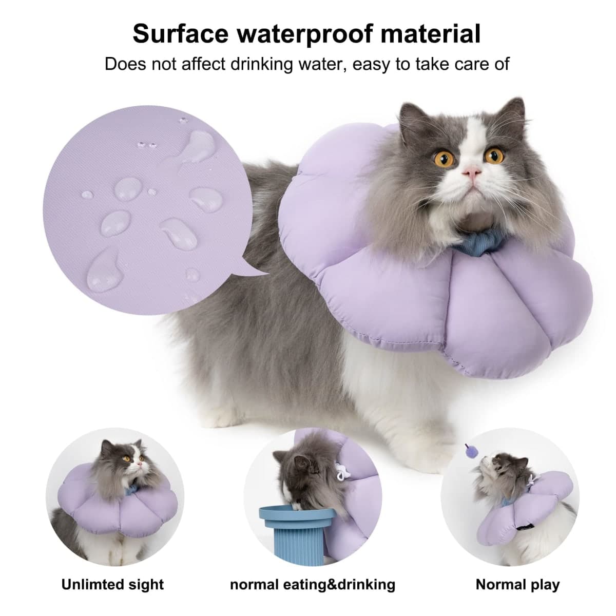 Cat Cone Collar,Cute Waterproof Cat Recovery Collar,Anti-Bite Lick Wound Healing Safety Elizabethan e Collar for Cats,Purple Flower All-Season Style… thumbnail 2