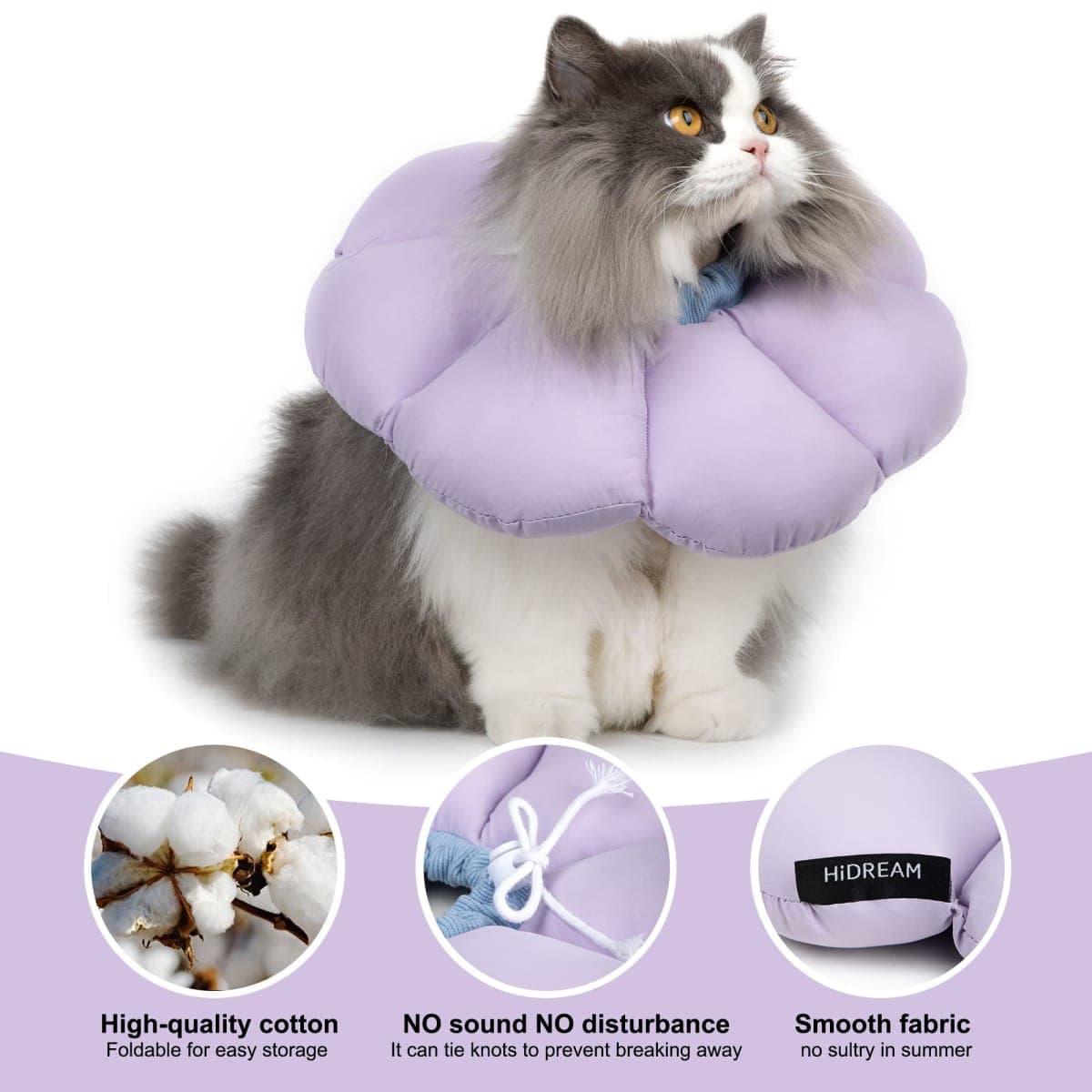 Cat Cone Collar,Cute Waterproof Cat Recovery Collar,Anti-Bite Lick Wound Healing Safety Elizabethan e Collar for Cats,Purple Flower All-Season Style… thumbnail 3