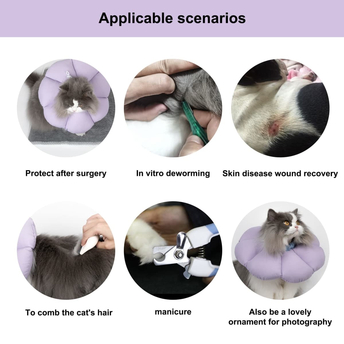Cat Cone Collar,Cute Waterproof Cat Recovery Collar,Anti-Bite Lick Wound Healing Safety Elizabethan e Collar for Cats,Purple Flower All-Season Style… thumbnail 4
