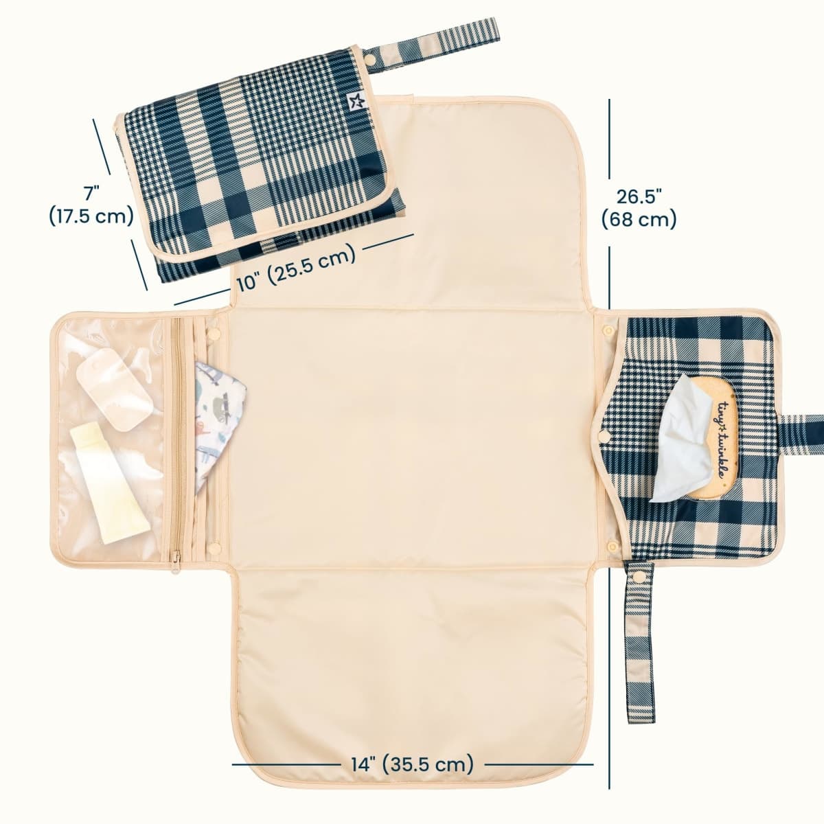 Tiny Twinkle Portable Diaper Changing Pad – Foldable, Waterproof & Compact Travel Changing Mat with Storage | Smart Wipes Pocket for On-The-Go Parents | Gift for Newborn Baby Girl & Boy(Gingham) thumbnail 2