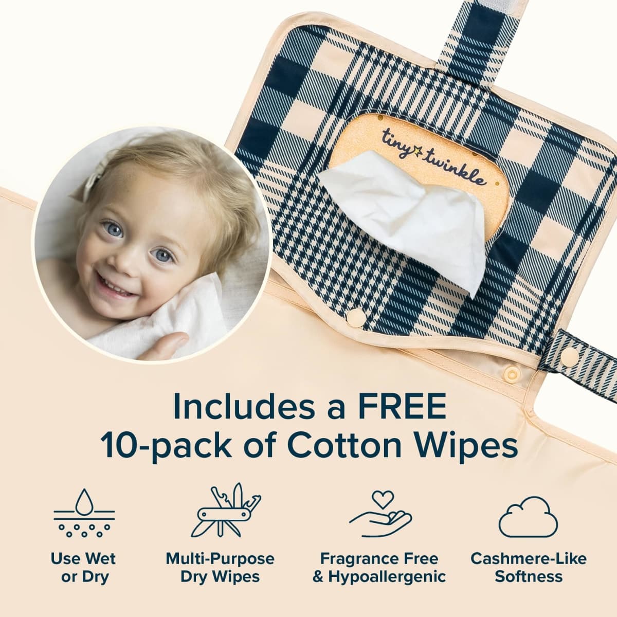 Tiny Twinkle Portable Diaper Changing Pad – Foldable, Waterproof & Compact Travel Changing Mat with Storage | Smart Wipes Pocket for On-The-Go Parents | Gift for Newborn Baby Girl & Boy(Gingham) thumbnail 5