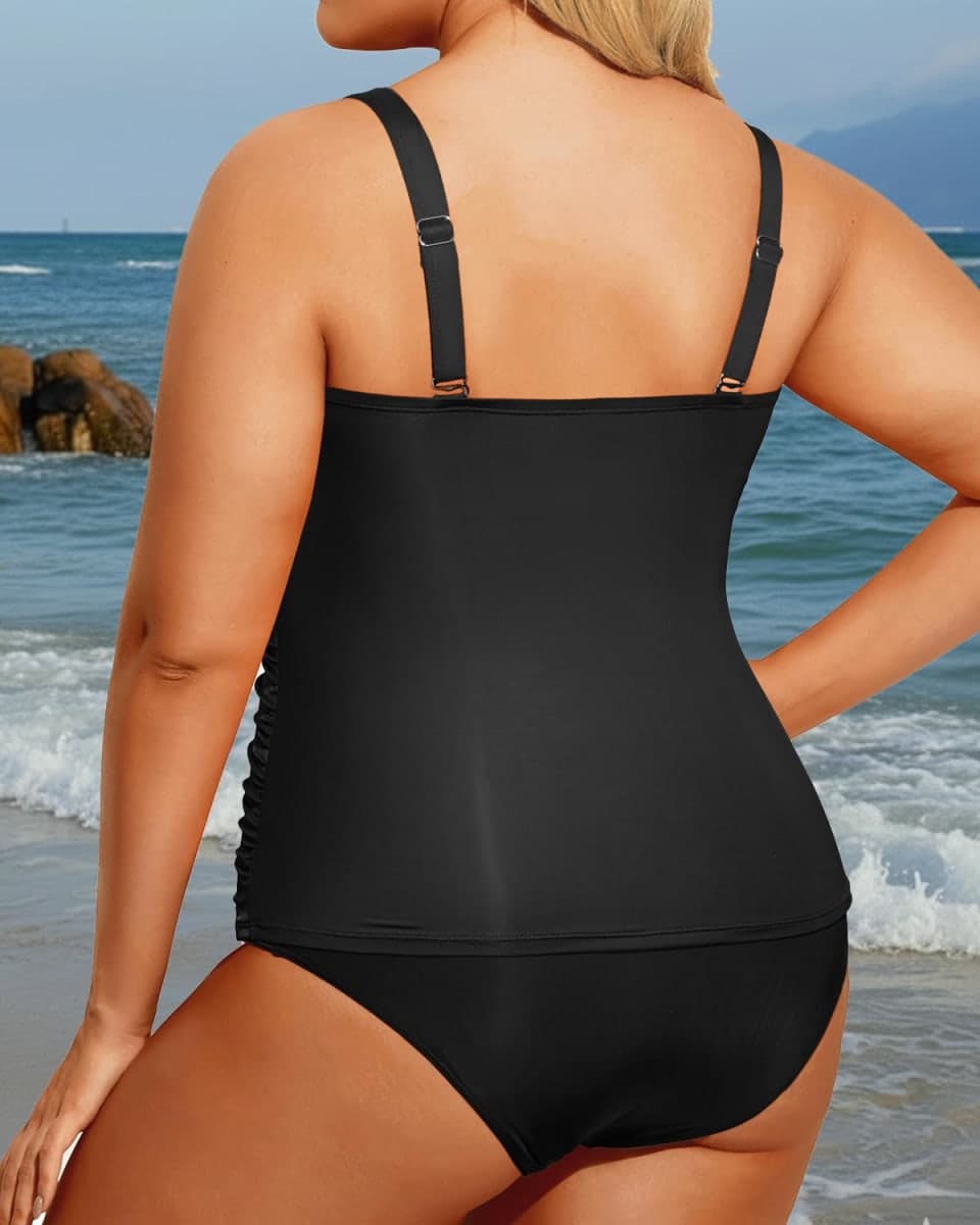Aqua Eve Women Two Piece Plus Size Tankini - Strapless Bandeau Swimsuit, Orange Floral, 20 Plus thumbnail 2