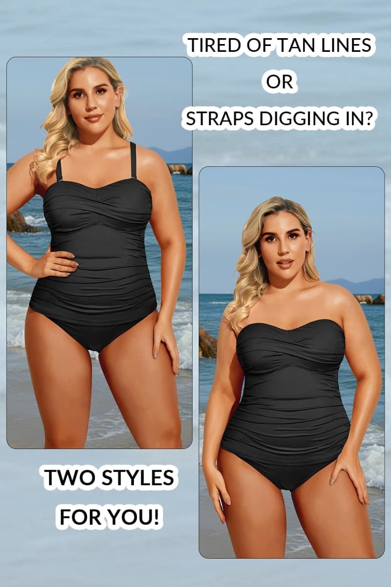 Aqua Eve Women Two Piece Plus Size Tankini - Strapless Bandeau Swimsuit, Orange Floral, 20 Plus thumbnail 4