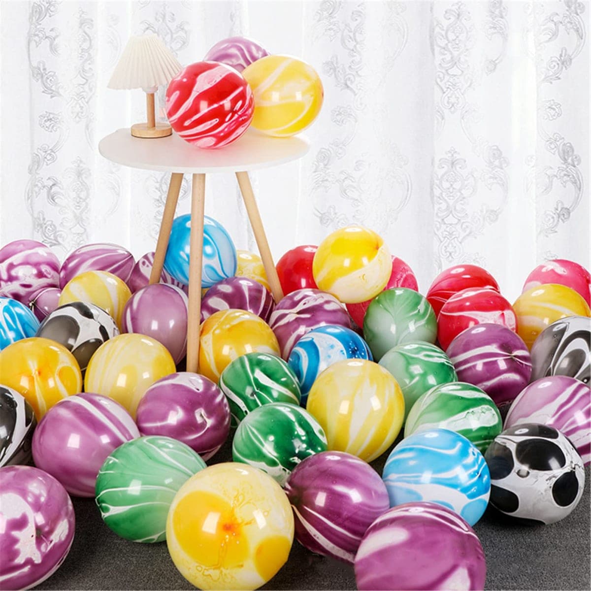 Rainbow Tie Dye Balloons 100PCS 12 Inch Agate Marble Latex Balloons For Birthday,Rainbow,Hippie Party Decorations(Color Clouds) thumbnail 2