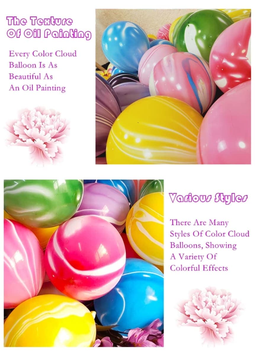 Rainbow Tie Dye Balloons 100PCS 12 Inch Agate Marble Latex Balloons For Birthday,Rainbow,Hippie Party Decorations(Color Clouds) thumbnail 4