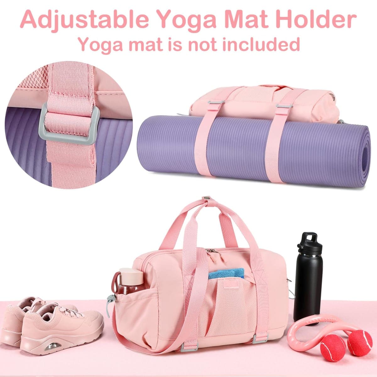 LEDAOU Small Gym Bag for Women, Mini Duffle Bag with Yoga Mat Holder Lightweight Carry On Sports Bag with Separate Shoe Pocket & Wet Pocket Duffel Bags Dance Yoga Workout Bag, Pink, Small, Small Gym thumbnail 2