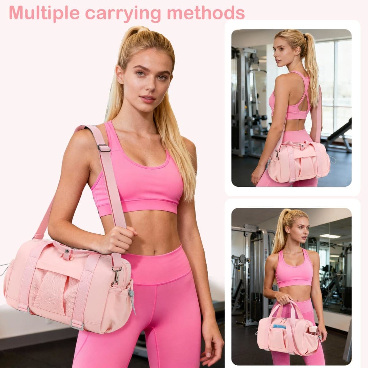 LEDAOU Small Gym Bag for Women, Mini Duffle Bag with Yoga Mat Holder Lightweight Carry On Sports Bag with Separate Shoe Pocket & Wet Pocket Duffel Bags Dance Yoga Workout Bag, Pink, Small, Small Gym thumbnail 3