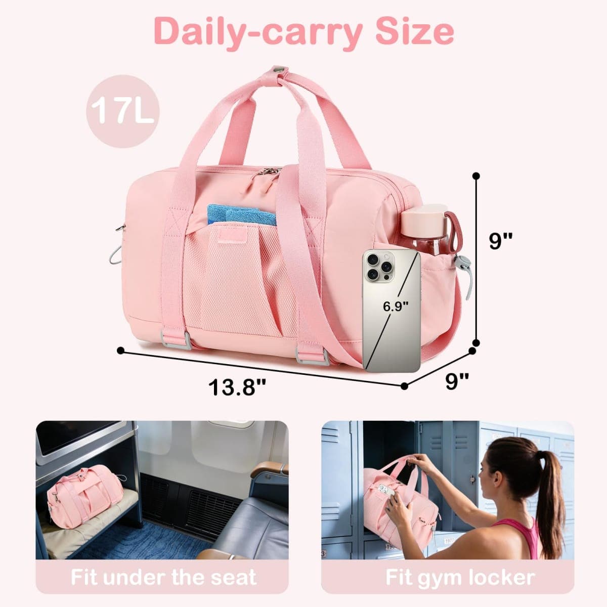 LEDAOU Small Gym Bag for Women, Mini Duffle Bag with Yoga Mat Holder Lightweight Carry On Sports Bag with Separate Shoe Pocket & Wet Pocket Duffel Bags Dance Yoga Workout Bag, Pink, Small, Small Gym thumbnail 4