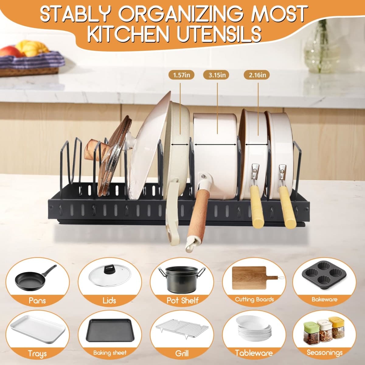 XIAPIA 2 Pack Pull Out Pots and Pans Organizer Under Kitchen Cabinet thumbnail 2