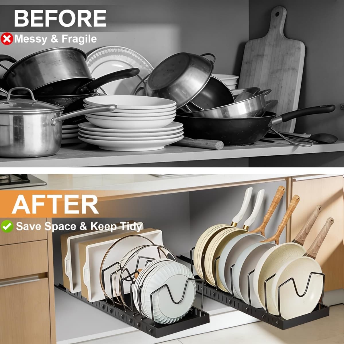 XIAPIA 2 Pack Pull Out Pots and Pans Organizer Under Kitchen Cabinet thumbnail 5