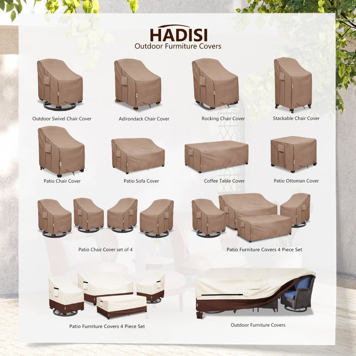 Hadisi Patio Swivel Chair Covers,Patio Chair Covers,All-Weather Heavy Duty and Waterproof Outdoor Lawn Patio Furniture Covers(33"W x35"D x36"H-Brown) thumbnail 2