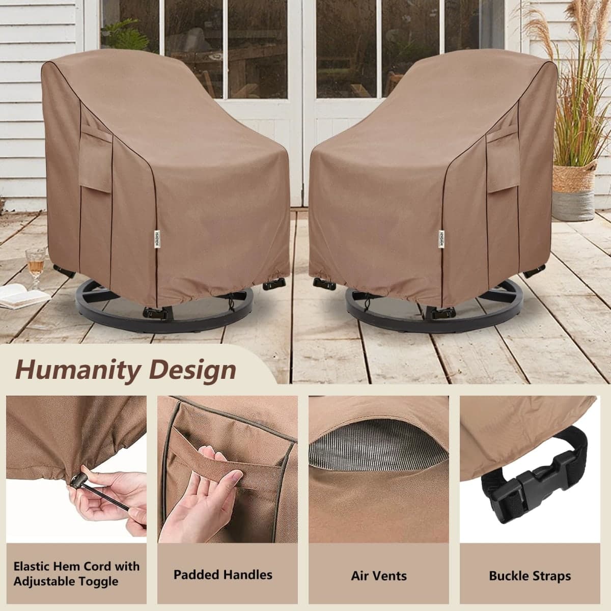 Hadisi Patio Swivel Chair Covers,Patio Chair Covers,All-Weather Heavy Duty and Waterproof Outdoor Lawn Patio Furniture Covers(33"W x35"D x36"H-Brown) thumbnail 4
