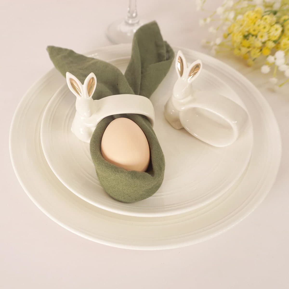 Utalek Easter Bunny Porcelain Napkin Rings Set of 6, Rabbit Napkin Ring Holders, White Bunny Ceramic Napkin Rings for Easter, Spring Party, Banquet, Dinner, Wedding Table Decor thumbnail 2