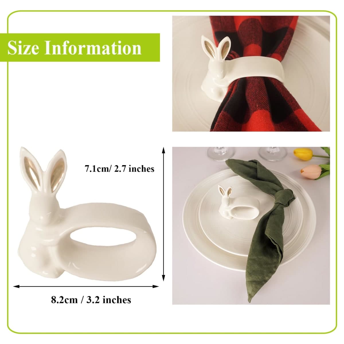 Utalek Easter Bunny Porcelain Napkin Rings Set of 6, Rabbit Napkin Ring Holders, White Bunny Ceramic Napkin Rings for Easter, Spring Party, Banquet, Dinner, Wedding Table Decor thumbnail 4