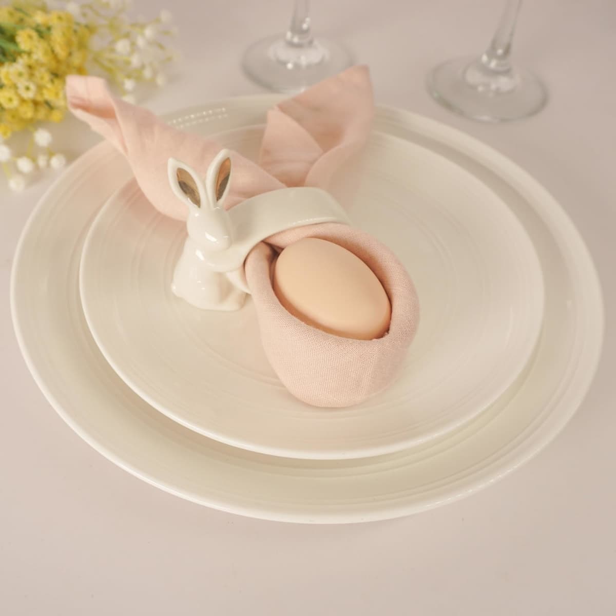 Utalek Easter Bunny Porcelain Napkin Rings Set of 6, Rabbit Napkin Ring Holders, White Bunny Ceramic Napkin Rings for Easter, Spring Party, Banquet, Dinner, Wedding Table Decor thumbnail 5