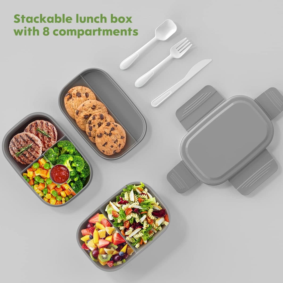 HOMETALL Bento Box Adult Lunch Box,3 Stackable Bento Lunch Containers for Adults/Kids, Modern Minimalist Design Bento Box with Utensil Set, Leak-Proof Lunchbox for Dining Out, Work, Picnic, School thumbnail 2
