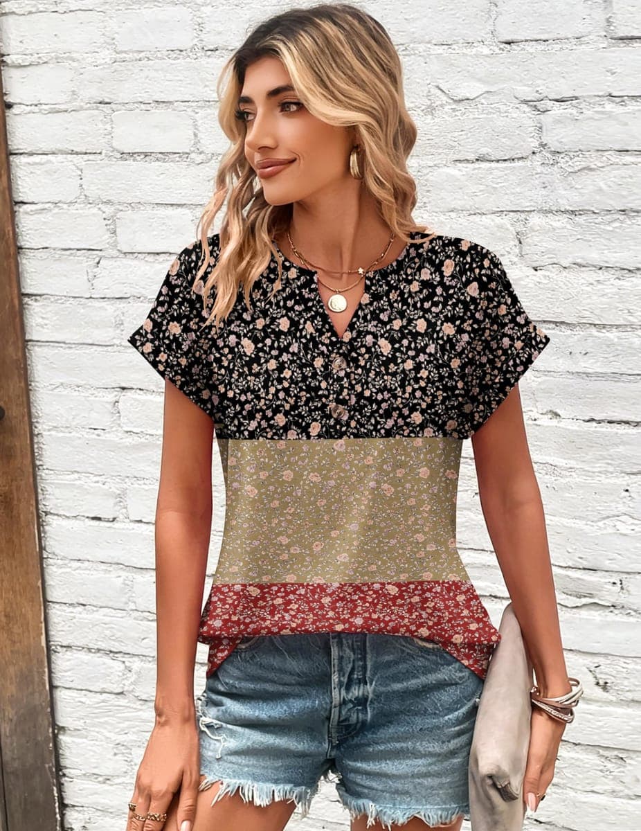 Zeagoo Women Tops Summer Short Sleeve T Shirts V Neck Dressy Casual Work Blouses Fashion Boho Clothes S-3XL, Sf243-rose Red, Large thumbnail 2