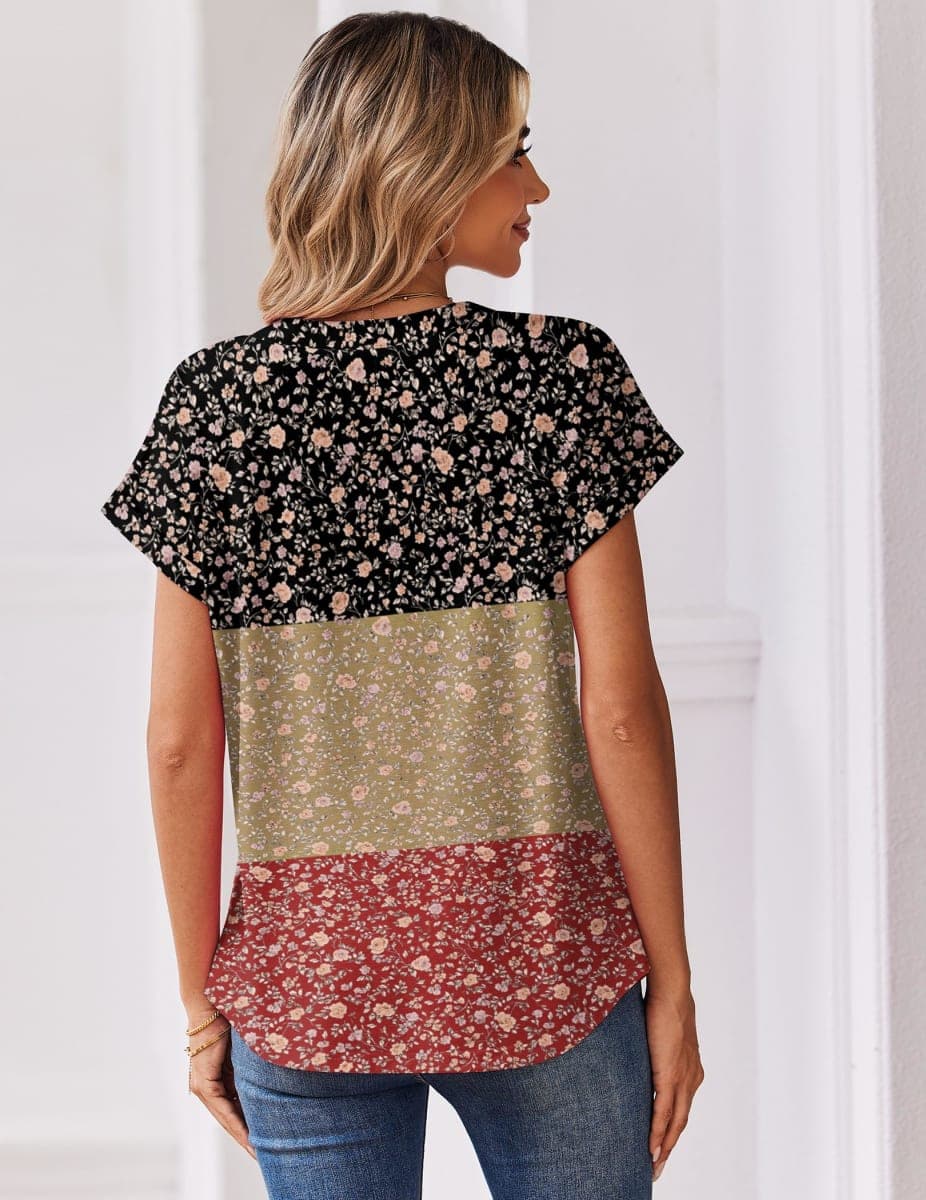 Zeagoo Women Tops Summer Short Sleeve T Shirts V Neck Dressy Casual Work Blouses Fashion Boho Clothes S-3XL, Sf243-rose Red, Large thumbnail 5