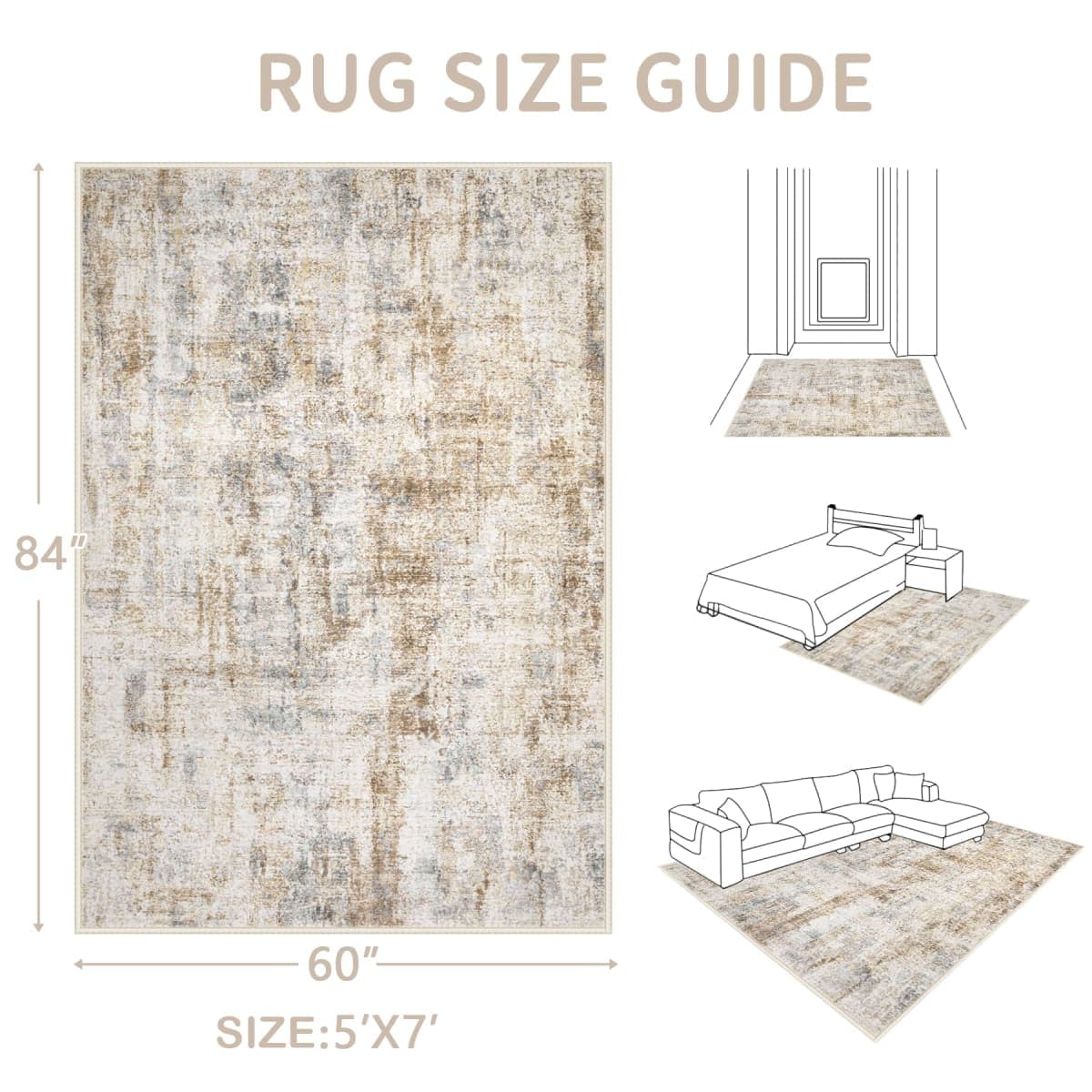 Area Rugs 5x7 Living Room: Washable Rug Modern Abstract Rugs Soft Non Slip Neutral Rug Stain Resistant Indoor Carpet for Bedroom Kitchen Dining Room Nursery Home Office Rugs(Blue Brown,5'x7') thumbnail 2