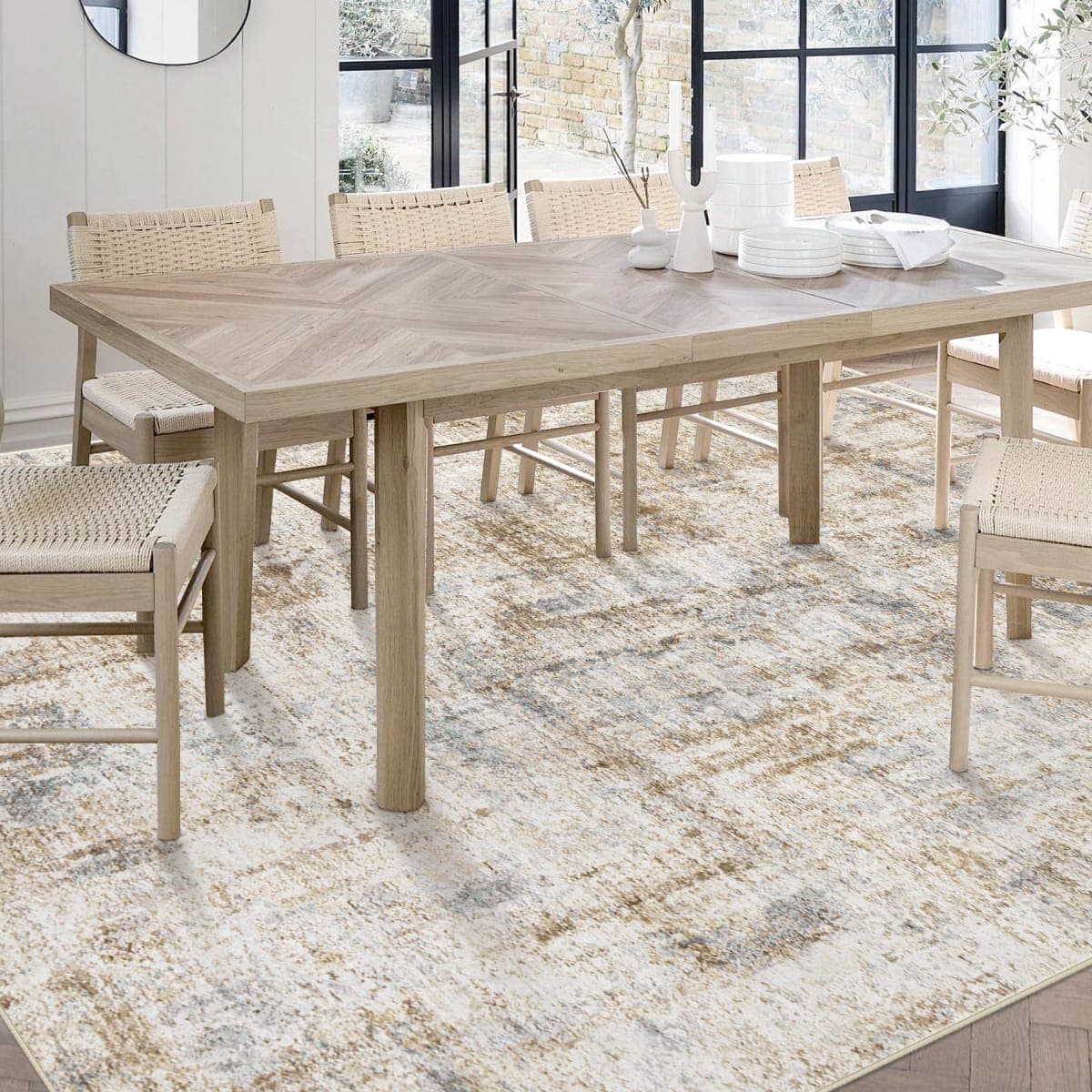 Area Rugs 5x7 Living Room: Washable Rug Modern Abstract Rugs Soft Non Slip Neutral Rug Stain Resistant Indoor Carpet for Bedroom Kitchen Dining Room Nursery Home Office Rugs(Blue Brown,5'x7') thumbnail 4