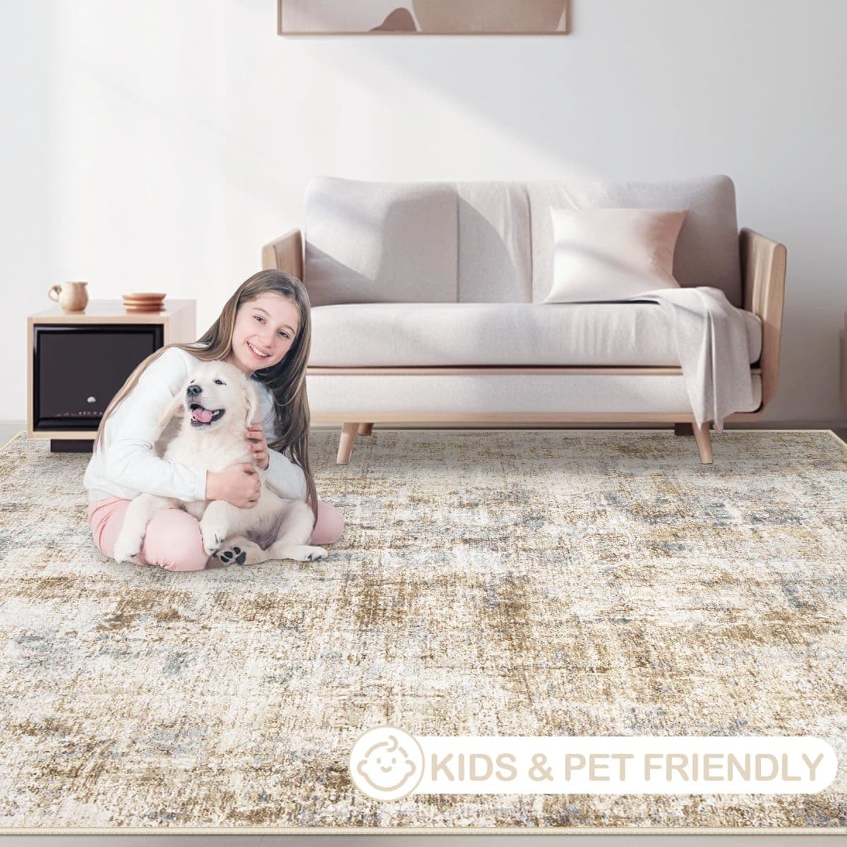 Area Rugs 5x7 Living Room: Washable Rug Modern Abstract Rugs Soft Non Slip Neutral Rug Stain Resistant Indoor Carpet for Bedroom Kitchen Dining Room Nursery Home Office Rugs(Blue Brown,5'x7') thumbnail 5
