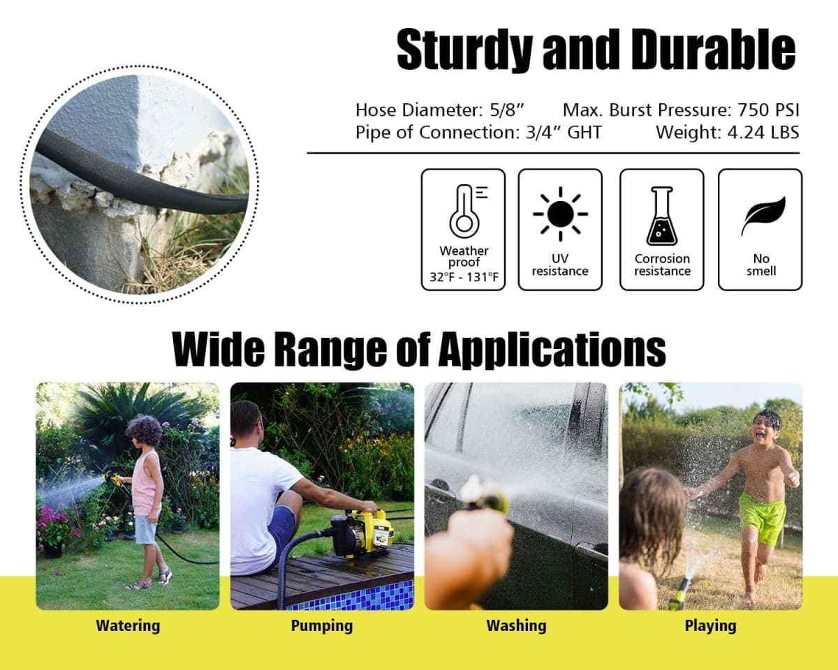 6699 Garden Hose 50FT x 5/8” Flexible Lightweight Garden Flat Water Pipe with 3/4”Solid Fittings for Watering Flowers/Lawns Car Wash Pet Washing thumbnail 4