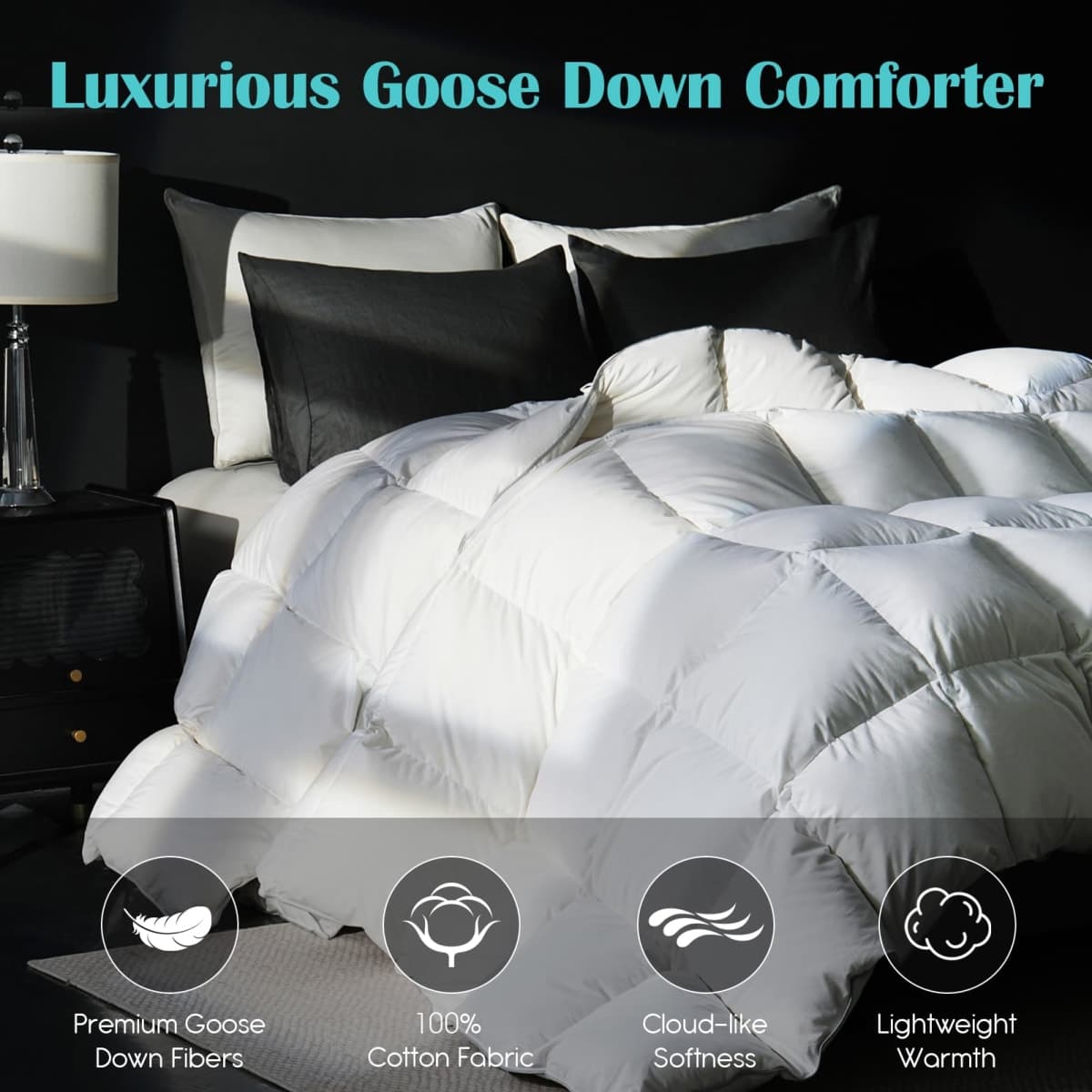 Yalamila Goose Feather Down Fiber Comforter King Size, 100% Cotton Cover Ultra Soft Fluffy King Duvet Insert, Luxurious Hotel Bedding Comforter for All Season, White 106"x90" thumbnail 2