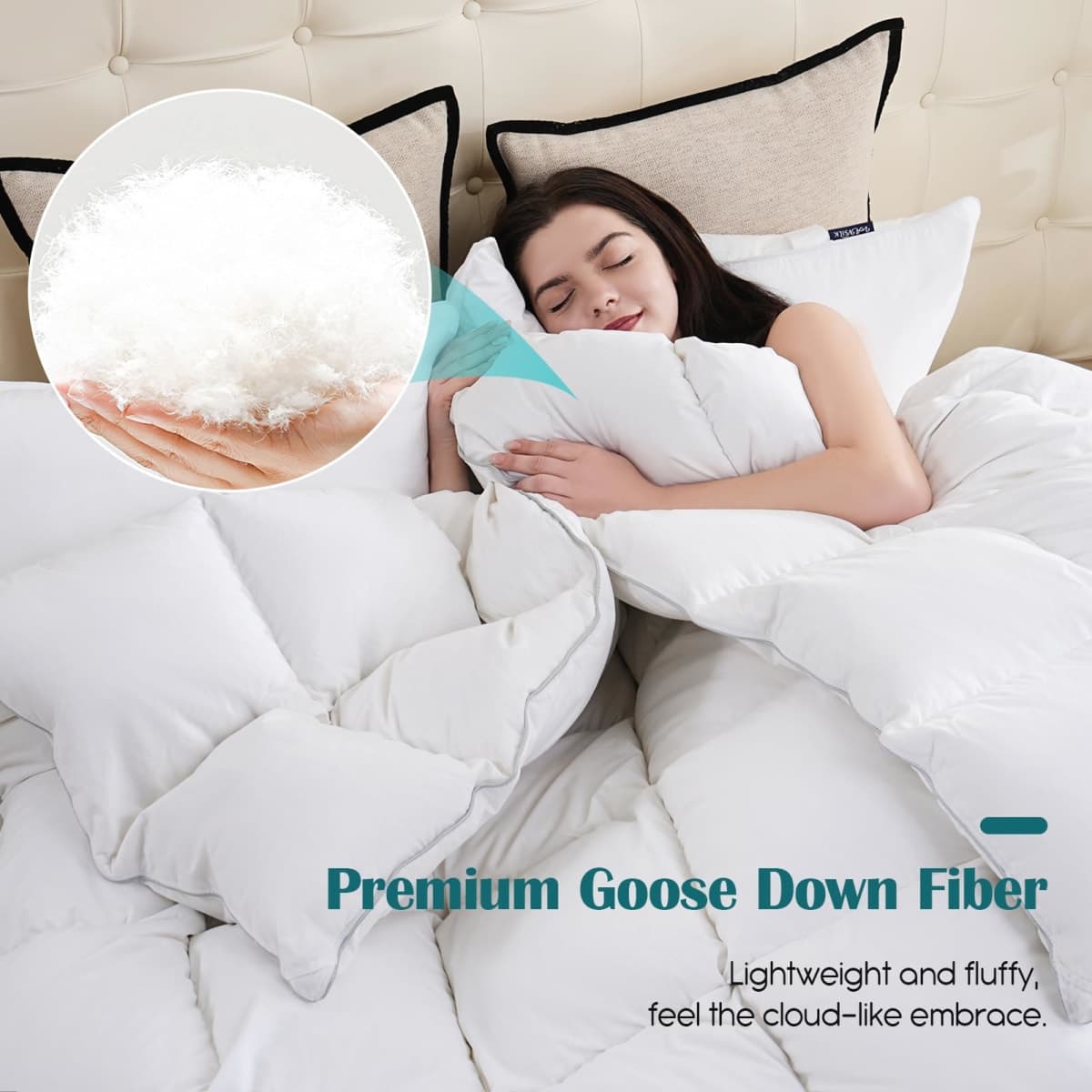 Yalamila Goose Feather Down Fiber Comforter King Size, 100% Cotton Cover Ultra Soft Fluffy King Duvet Insert, Luxurious Hotel Bedding Comforter for All Season, White 106"x90" thumbnail 3