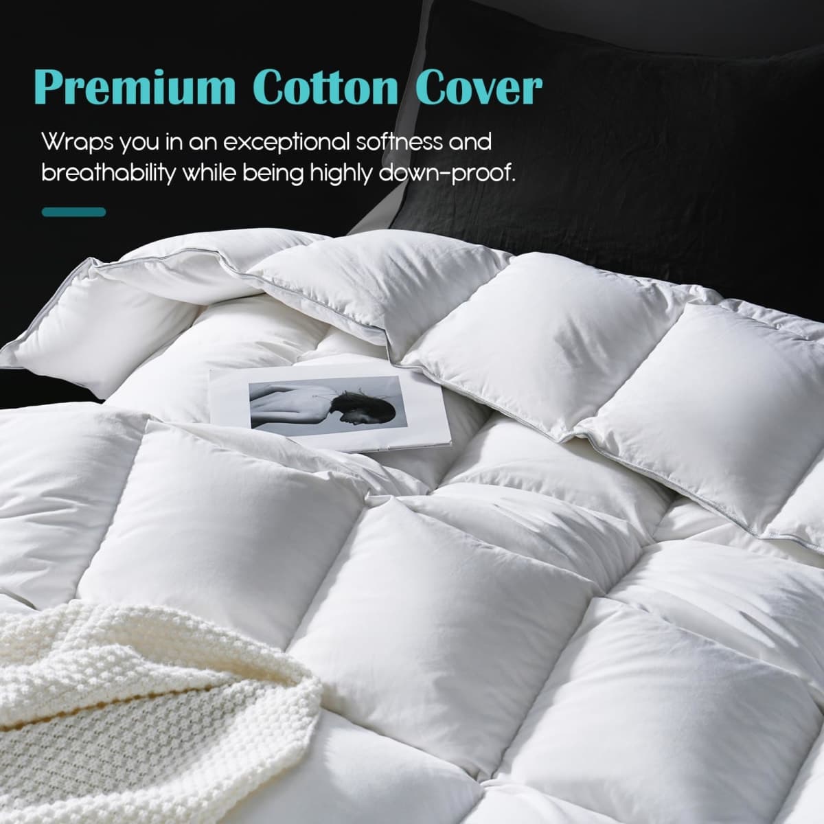 Yalamila Goose Feather Down Fiber Comforter King Size, 100% Cotton Cover Ultra Soft Fluffy King Duvet Insert, Luxurious Hotel Bedding Comforter for All Season, White 106"x90" thumbnail 4