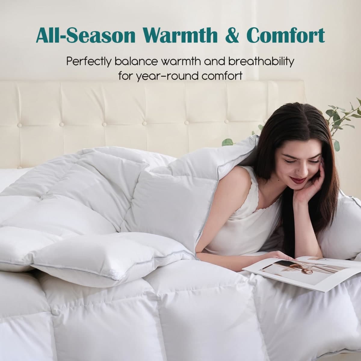 Yalamila Goose Feather Down Fiber Comforter King Size, 100% Cotton Cover Ultra Soft Fluffy King Duvet Insert, Luxurious Hotel Bedding Comforter for All Season, White 106"x90" thumbnail 5