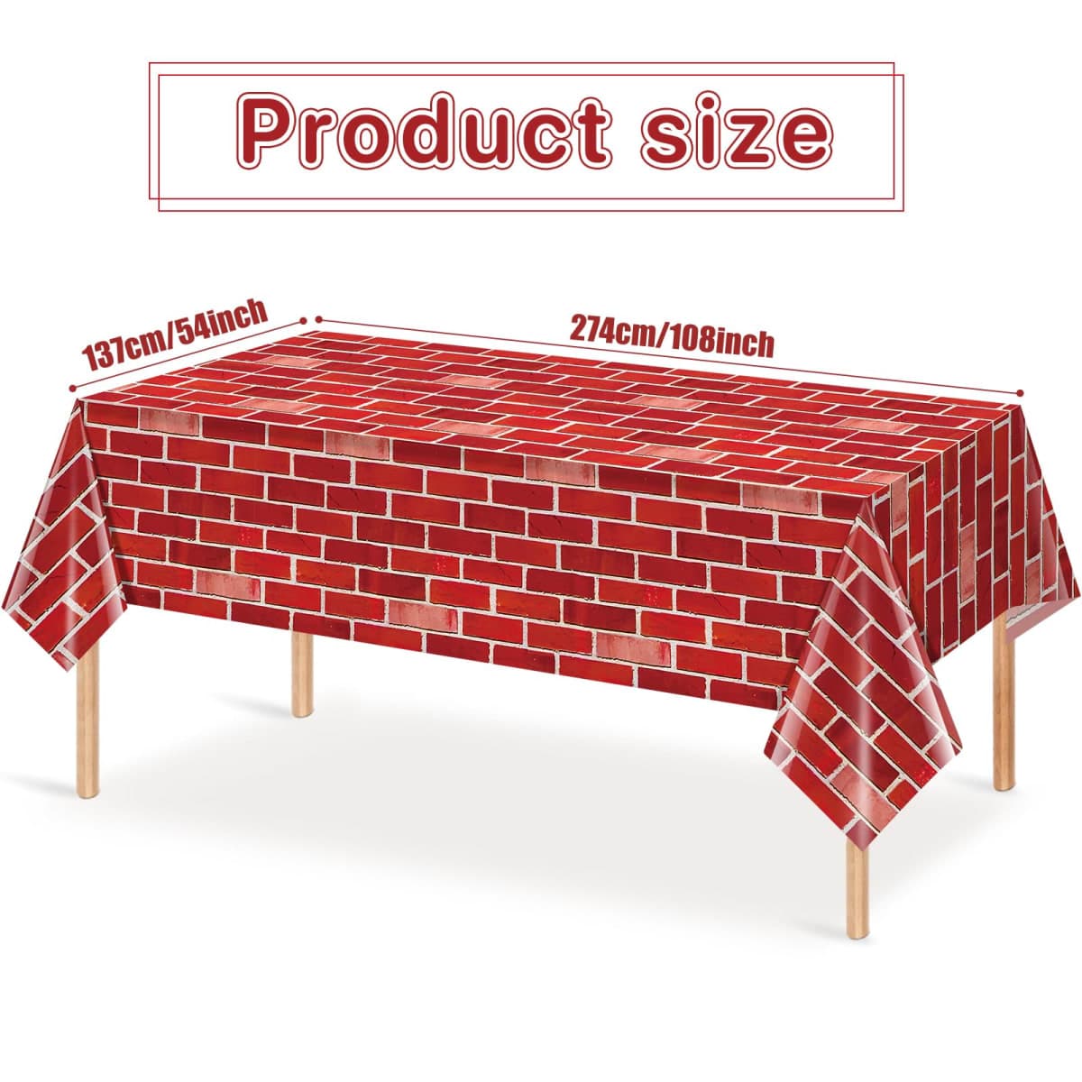 3 Pack 108x54 inch Red Brick Tablecloth,Brick Wall Backdrop Wallpaper Disposable Plastic Rectangular Table Covers Background for School Home Birthday Holiday Halloween Christmas Party Decorations thumbnail 2