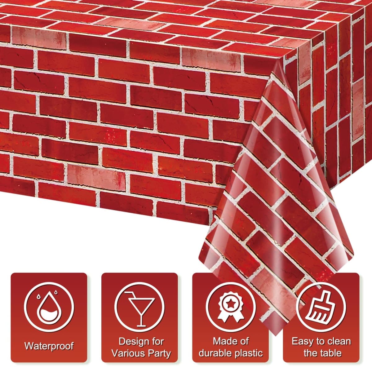 3 Pack 108x54 inch Red Brick Tablecloth,Brick Wall Backdrop Wallpaper Disposable Plastic Rectangular Table Covers Background for School Home Birthday Holiday Halloween Christmas Party Decorations thumbnail 3