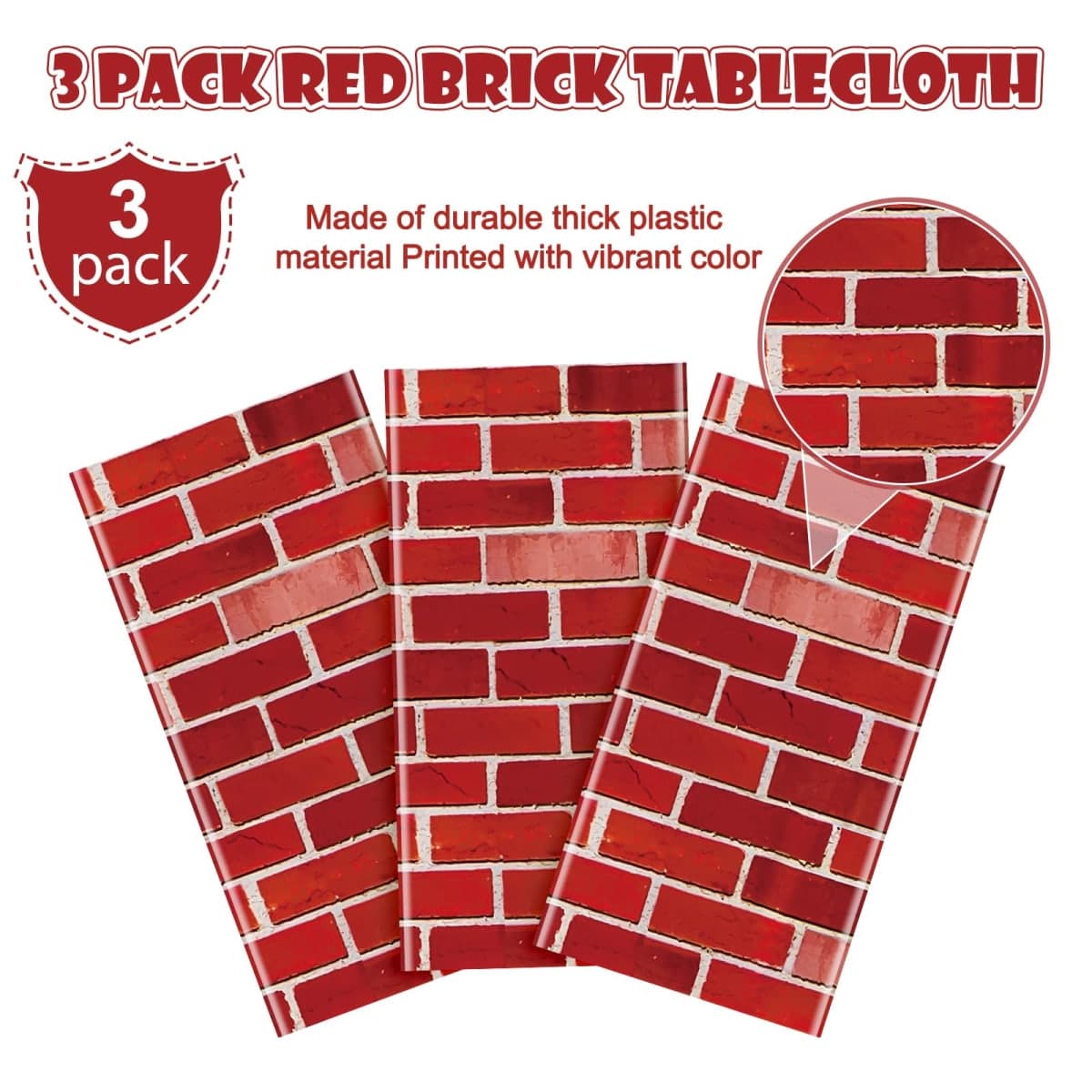 3 Pack 108x54 inch Red Brick Tablecloth,Brick Wall Backdrop Wallpaper Disposable Plastic Rectangular Table Covers Background for School Home Birthday Holiday Halloween Christmas Party Decorations thumbnail 4