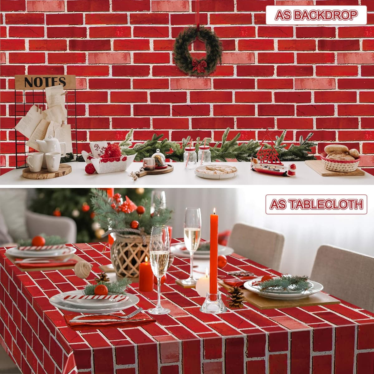 3 Pack 108x54 inch Red Brick Tablecloth,Brick Wall Backdrop Wallpaper Disposable Plastic Rectangular Table Covers Background for School Home Birthday Holiday Halloween Christmas Party Decorations thumbnail 5