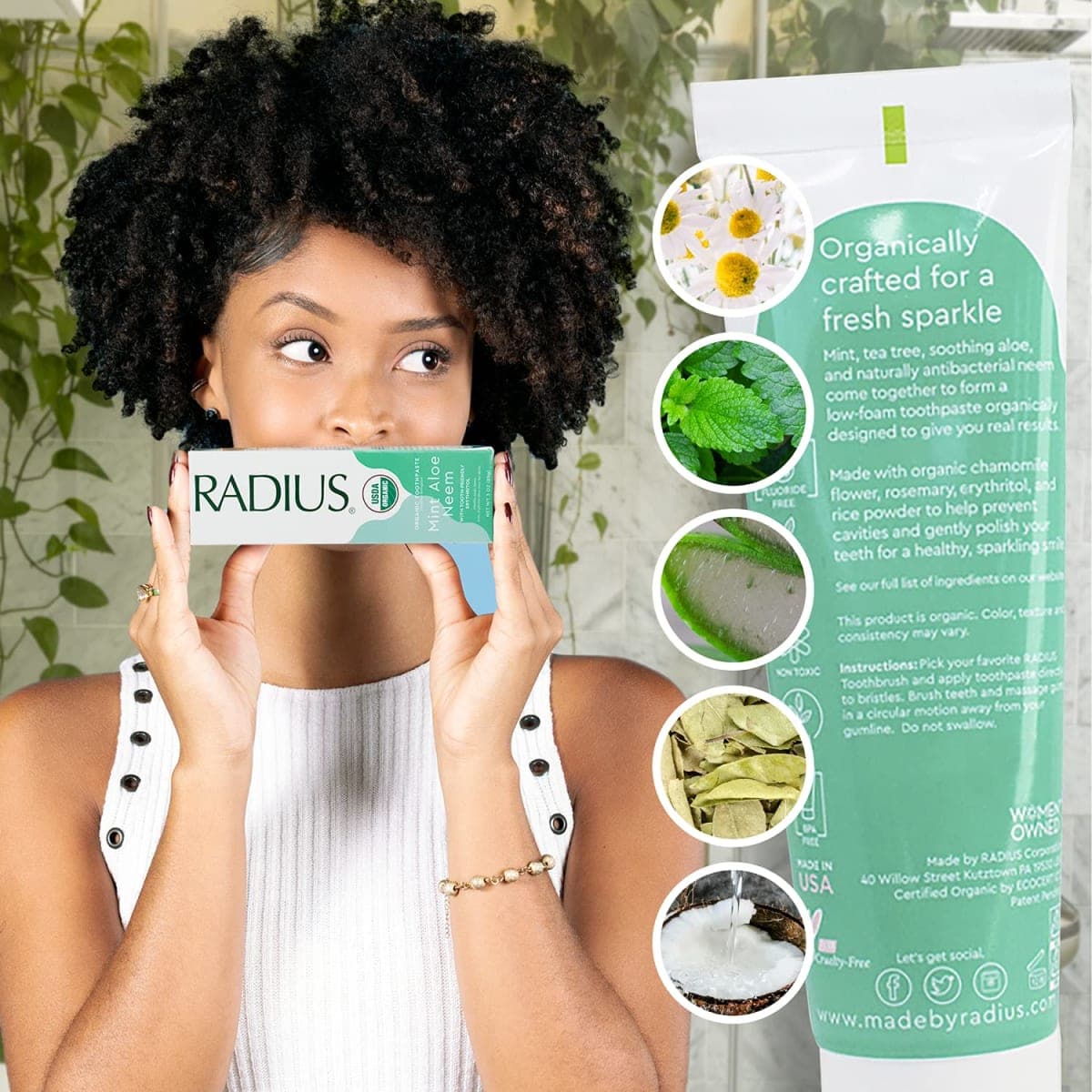 RADIUS USDA Organic Toothpaste 3oz Non Toxic Chemical-Free Gluten-Free Designed to Improve Gum Health & Prevent Cavity - Mint Aloe Neem - Pack of 1 thumbnail 5