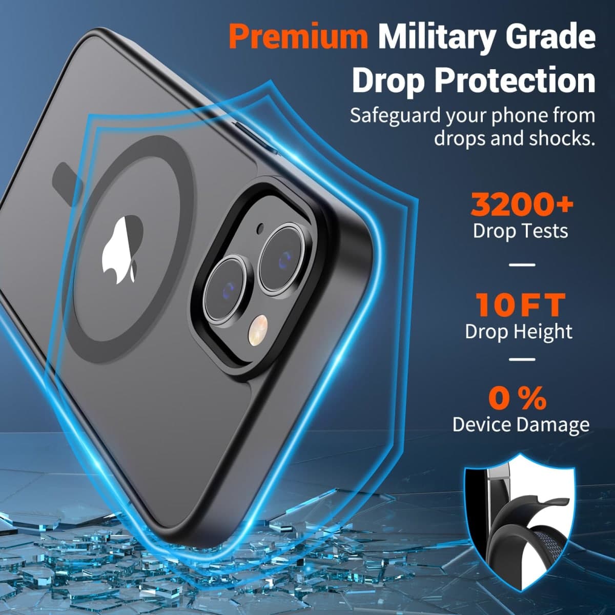SUPFINE Magnetic for iPhone 14 Case & iPhone 13 Case (Compatible with MagSafe)(10 FT Military Grade Drop Protection) Slim Translucent Matte Shockproof Phone Cover,Black thumbnail 3