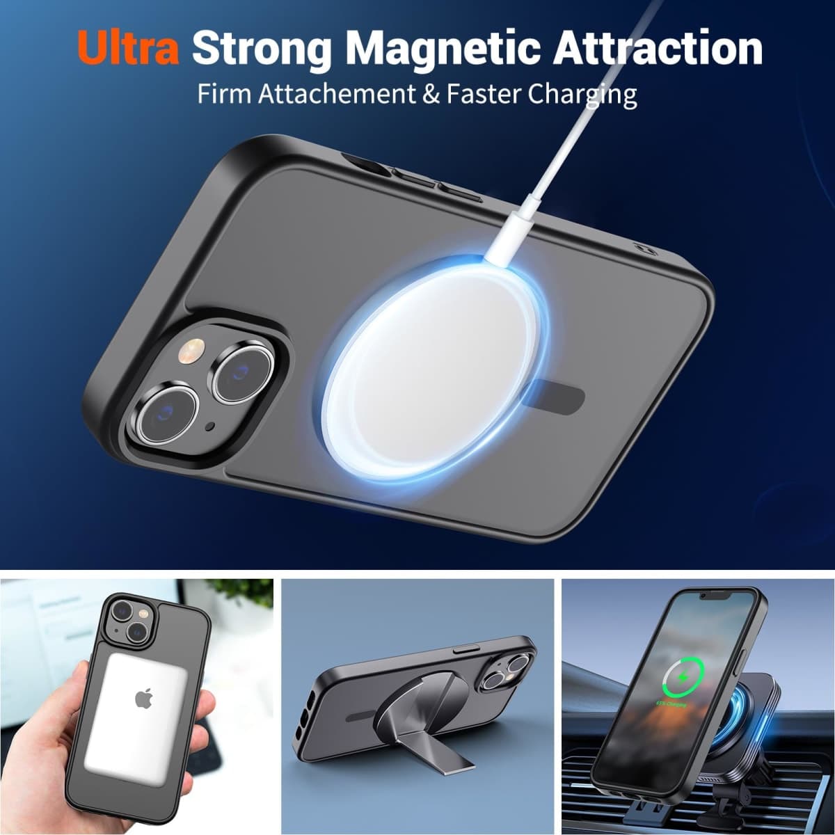 SUPFINE Magnetic for iPhone 14 Case & iPhone 13 Case (Compatible with MagSafe)(10 FT Military Grade Drop Protection) Slim Translucent Matte Shockproof Phone Cover,Black thumbnail 5