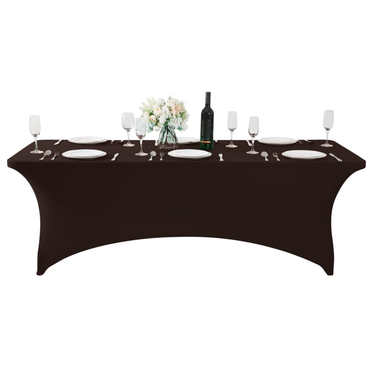 Hezuzo Spandex Table Cover for 8FT or 4ft or 6ft Table Universal Fitted Stretch Tablecloth for Party, Banquet, Wedding and Events-Chocolate thumbnail 3