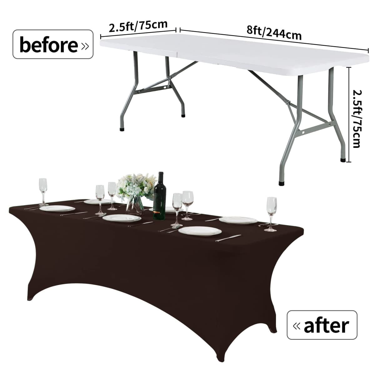Hezuzo Spandex Table Cover for 8FT or 4ft or 6ft Table Universal Fitted Stretch Tablecloth for Party, Banquet, Wedding and Events-Chocolate thumbnail 4