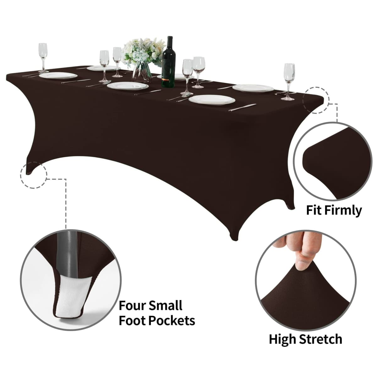 Hezuzo Spandex Table Cover for 8FT or 4ft or 6ft Table Universal Fitted Stretch Tablecloth for Party, Banquet, Wedding and Events-Chocolate thumbnail 5
