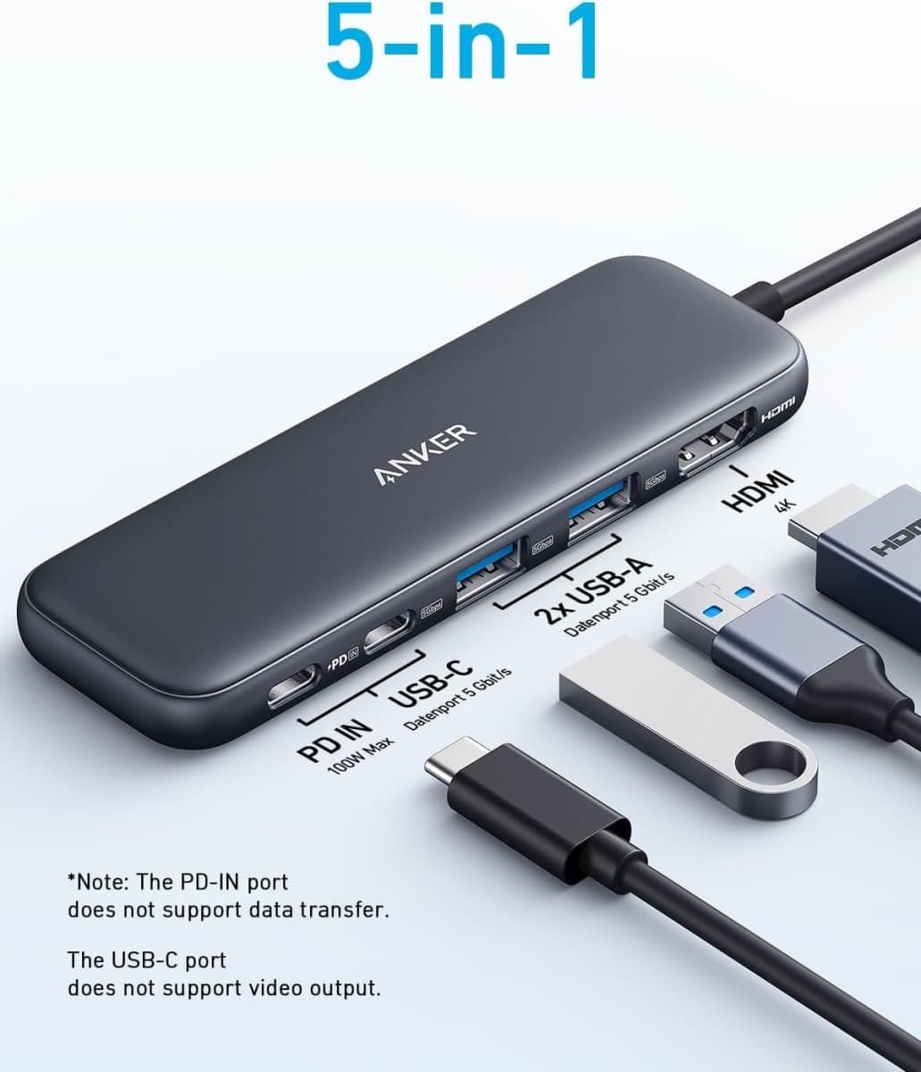 Anker 332 USB-C Hub (5-in-1) with 4K HDMI Display (Renewed) thumbnail 2