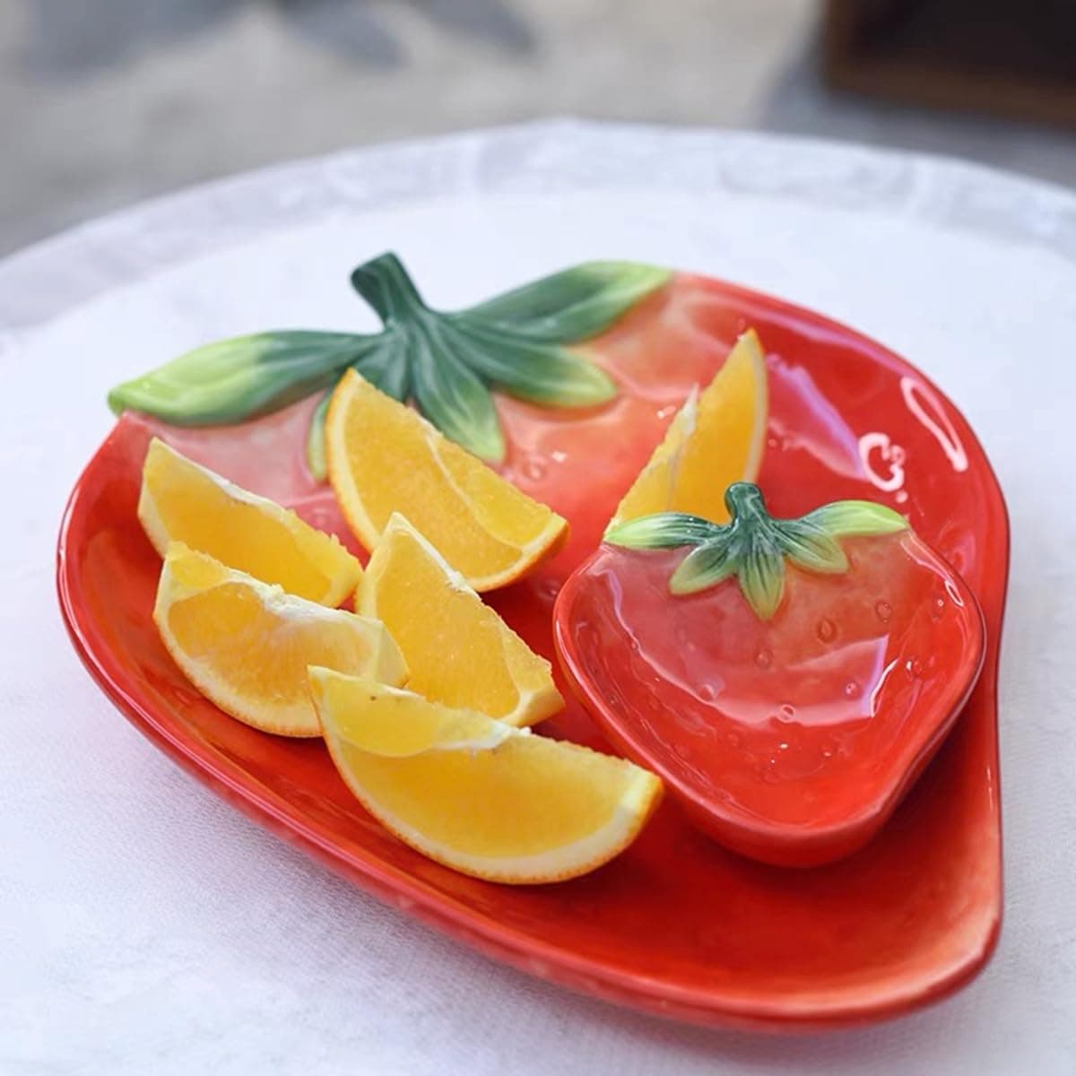 FORLONG Ceramic Red Strawberry Chip and Dip Serving Trays, Appetizers and Cheeses Serving Platter, Ideal for Snacks, Veggies, Fruit-11inches thumbnail 3