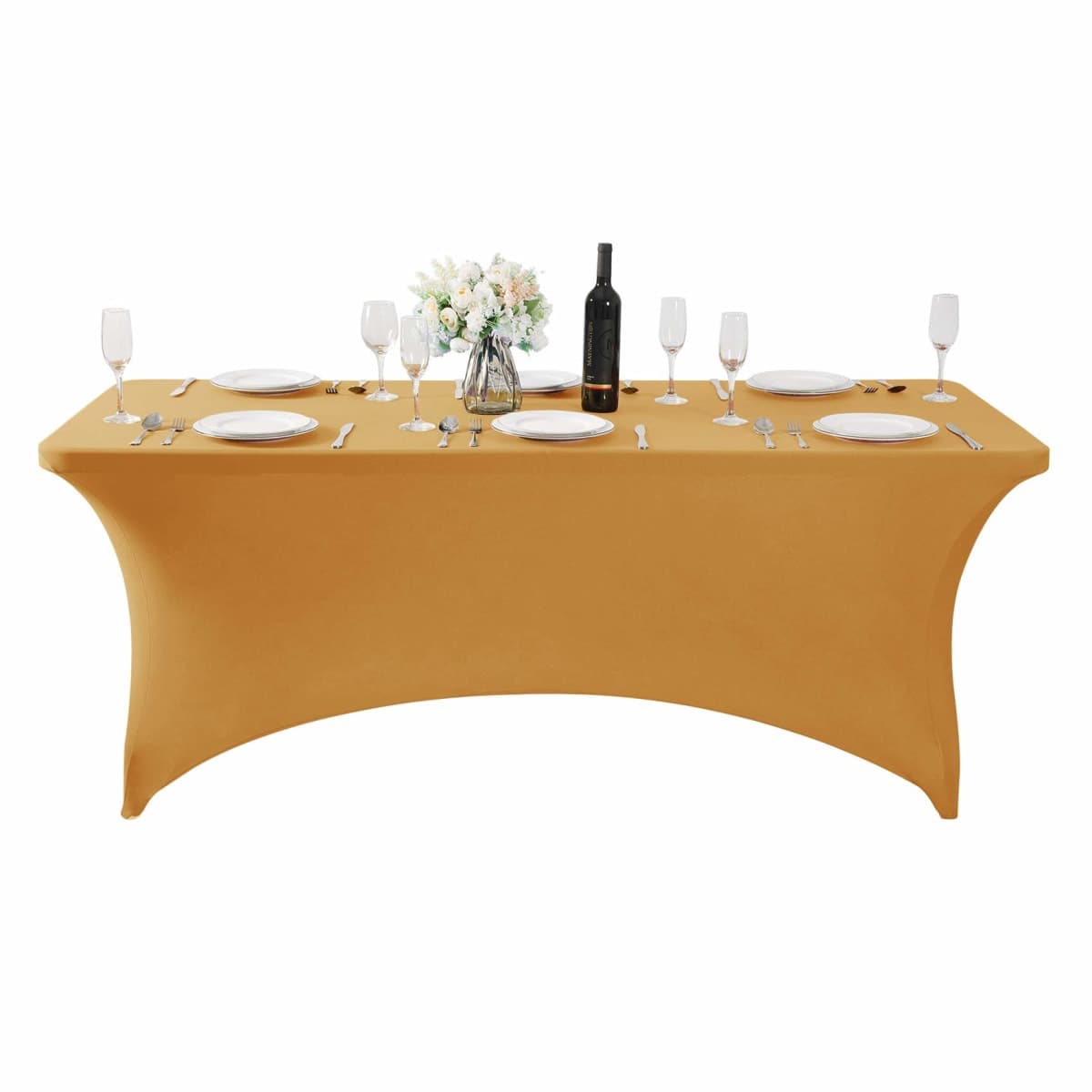 Hezuzo Spandex Table Cover for 6Ft Table Universal Fitted Stretch Tablecloth for Party, Banquet, Wedding and Events-Gold thumbnail 3