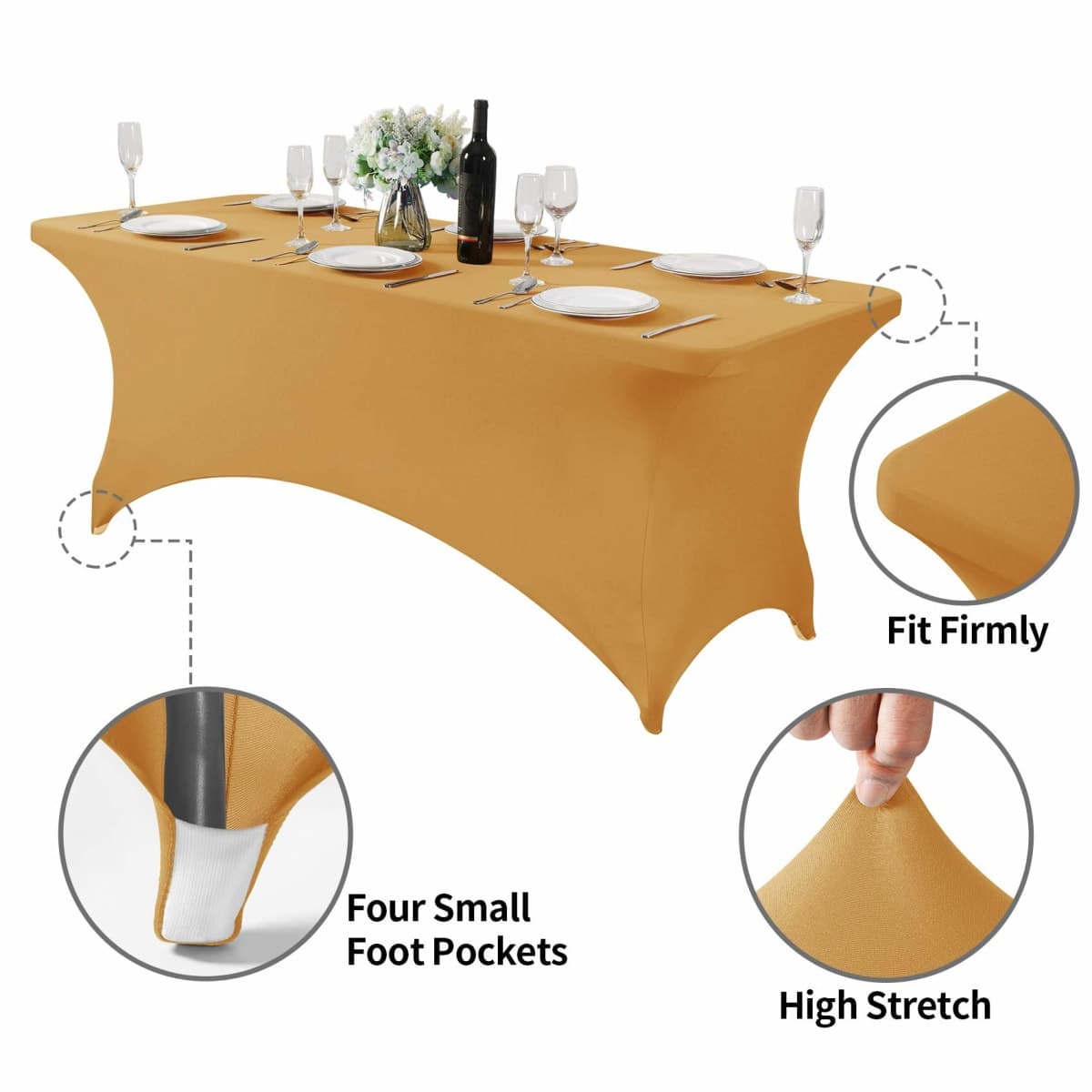 Hezuzo Spandex Table Cover for 6Ft Table Universal Fitted Stretch Tablecloth for Party, Banquet, Wedding and Events-Gold thumbnail 5