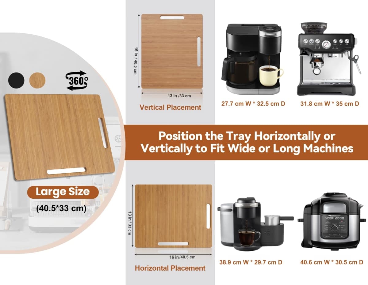 Joy&Grace Appliance Slider for Kitchen Appliances 360° Rolling Sliding Tray for Coffee Maker Countertop, Bamboo Coffee Pot Slider Rolling Tray with Universal Rollers (Natural, Large 40.5 x 33 cm) thumbnail 3
