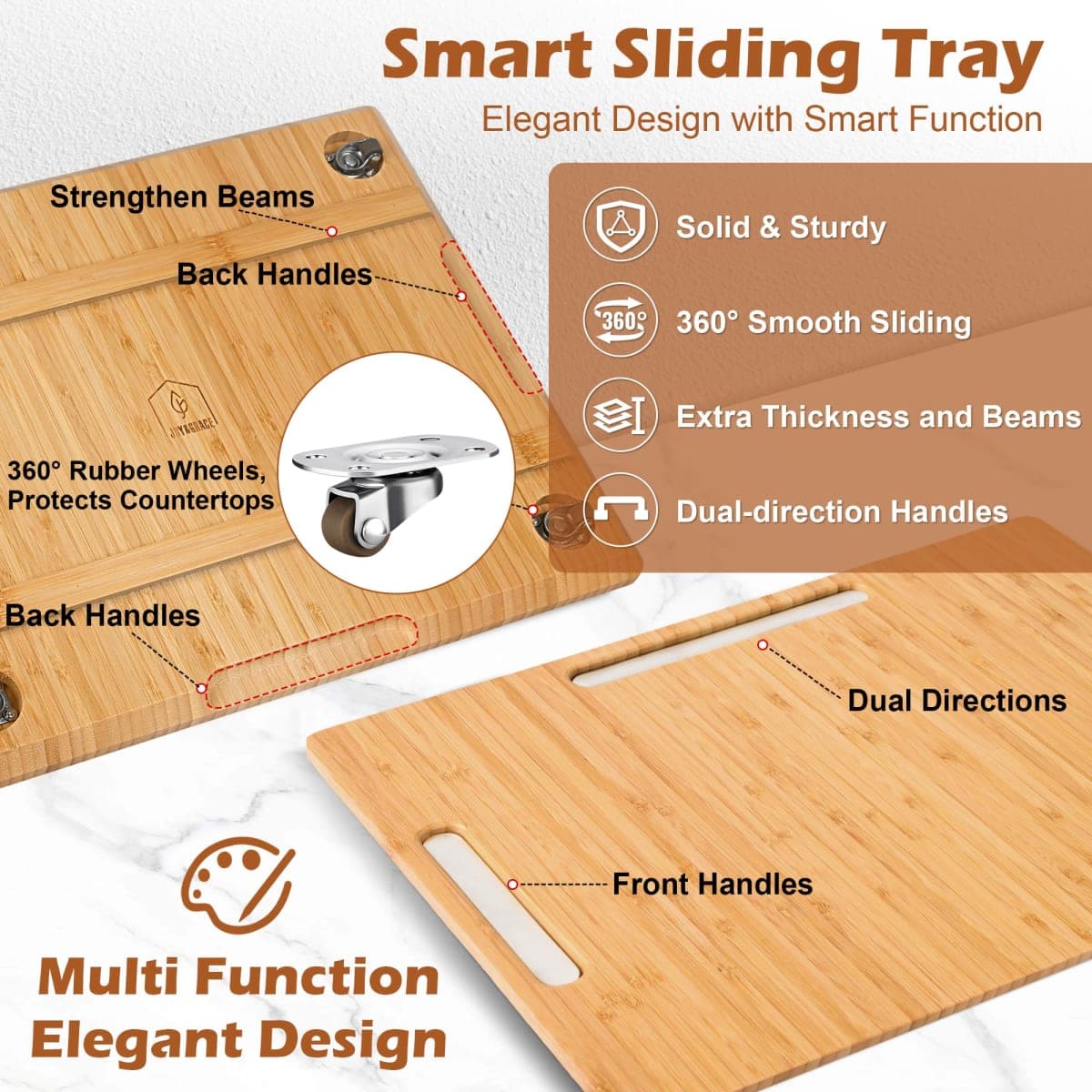 Joy&Grace Appliance Slider for Kitchen Appliances 360° Rolling Sliding Tray for Coffee Maker Countertop, Bamboo Coffee Pot Slider Rolling Tray with Universal Rollers (Natural, Large 40.5 x 33 cm) thumbnail 5