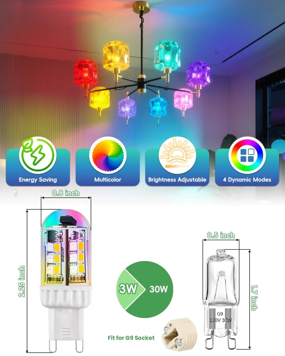 Makergroup G9 RGB Color Changing LED Light Bulbs, 20W 35W T4 G9 Halogen Replacement, Dimmable with Remote Control, Warm White+15 RGB Colors, Memory Function and Versatile G9 Bulbs, 100-240V 3-Pack thumbnail 2