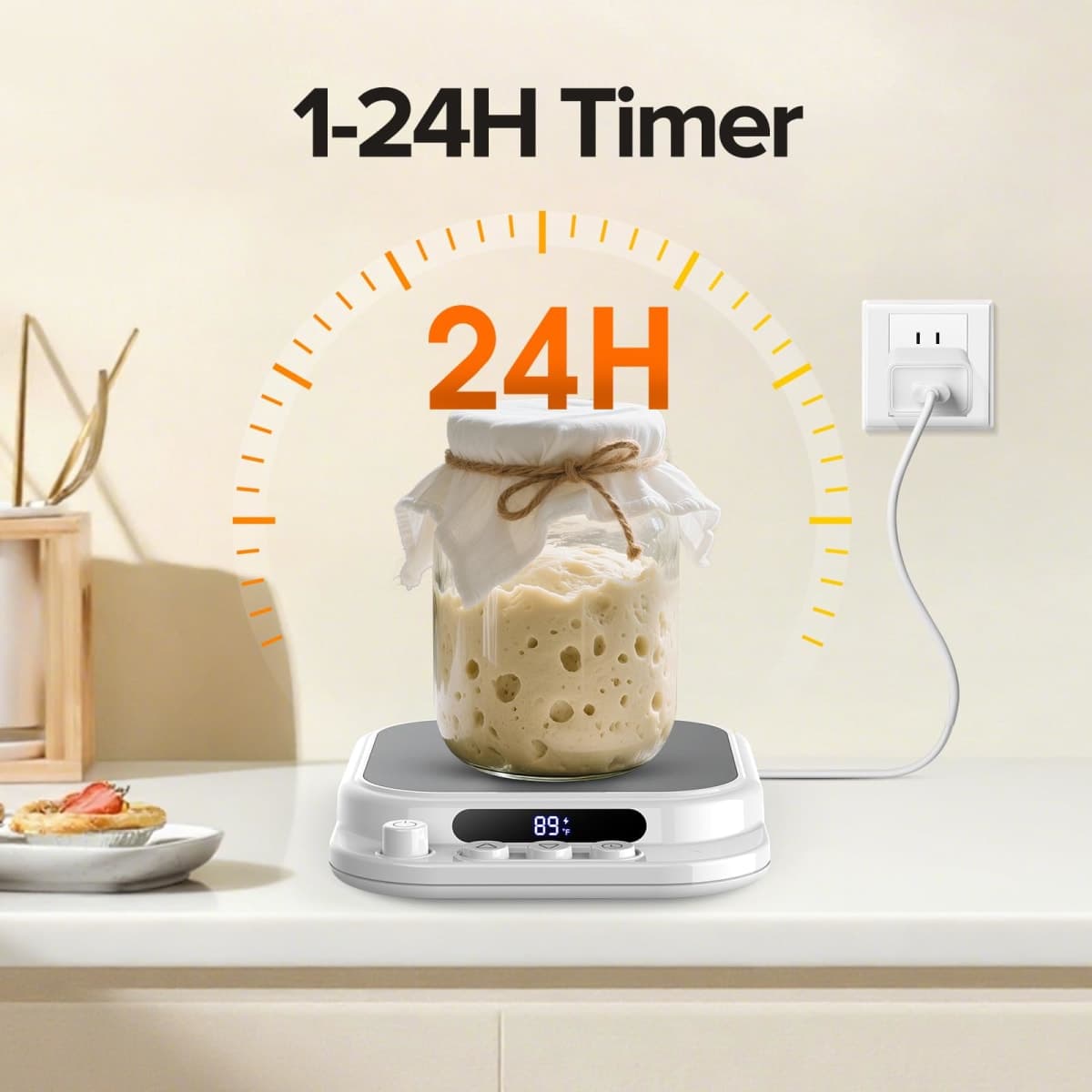 DesirSay Sourdough Starter Warmer,1℉ Precise Temperature Control(70-130℉),24H Timer,Compatible with Flat/Concave Jar Bottom for Home Baking thumbnail 4